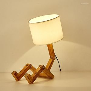 Lampy stołowe robot kształt drewniana lampa do sypialni E27 Uchwyt 110-240V Nowoczesny materiał Art Drewno biurko wewnętrzne