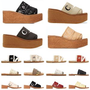 wholesale Pantofole Woody Canvas Slide Flats Fondo spesso Famose pantofole Woody pizzo Lettering estate Designer di lusso Sandali con tacco piatto in pelle eur: 35-45