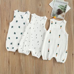 Rompers Born Infant Baby Boys Girls Girls Sukuts Playsuits Bawełniany lniany muślinowy rękaw