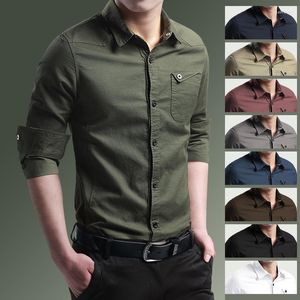 Men's Casual Shirts Army Tactical Military Cargo Men Business Slim Fit Pockets Work Tops Cotton Long Sleeve Windproof Anti-wrinkle