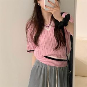 Женские футболки T Sweet Preppy Style Sweater Spring Summer Summer Casual Overwear вязаные пулыки 2023 Vintage Y2K E Girl Crop Tops The Thist Drimpers