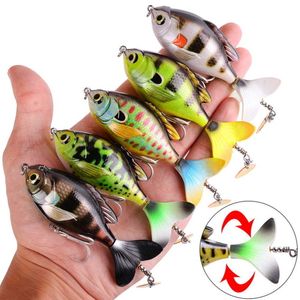 Baits Lures 1 piece Topwater gear with propeller 97mm 16.6g artificial hard plow crank bait rotating tail fishing rod P230525