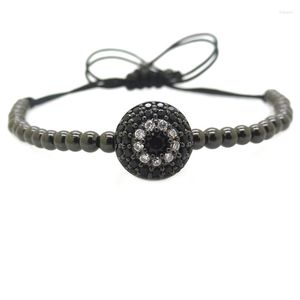 Strand Marke Männer Schwarz Pumped Eye Armbänder Micro Pave CZ Runde Böse Perlen Geflochtene Makramee Herren Armreifen