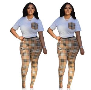 Feminino feminino 2023 Summer New Fashion Casual Plaid Sett Brand Brand Women's Two Piece Set