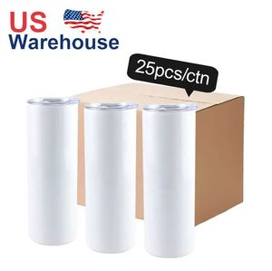 US CA Stock DIY Süblimasyon Tumbler 20oz Düz Tumbler Metal Saman Paslanmaz Çelik İnce Tumble Vakum Yalıtımlı Seyahat Kupaları 0525 4.23