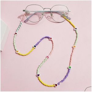 Brillenketten Bohemian Regenbogen Farbverlauf Brillenkette für Frauen Liebe Alphabet Perlen Lanyard Halskette Riemen Fashione Jewel Dhhun