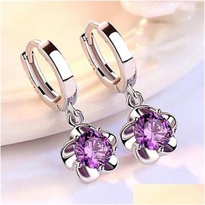 Dangle Chandelier 925 Sterling Sier Earring Jewelry High Quality Retro Simple Pattern Purple White Zircon Earrings Drop Delivery Dhunu