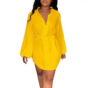 Casual Dresses Summer For Women Plus Size Solid Loose V Neck Bubble Sleeve Dress Women's Sun