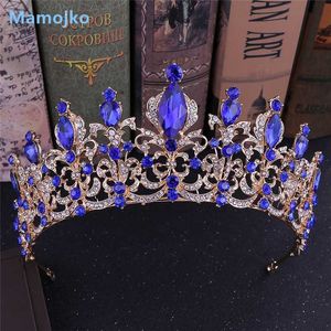 Other Fashion Accessories Mamojko Luxury Baroque Crystal Wedding Bridal Tiara Diamante Royal Blue Red Crown Pageant Prom Bride Hair Jewelry for Bridesm J230525