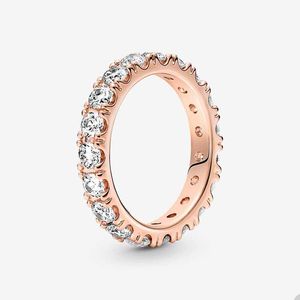 Sparkling Row Eternity Empilhando anel para Pandora 18k Rose Gold Wedding Party Rings Designer Jóias para Mulheres Mens Crystal Diamond Ring With Caixa Original