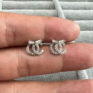 Women Designer Studs Cute Size White Diamonds Titanium Steel Fashion Couple Earrings