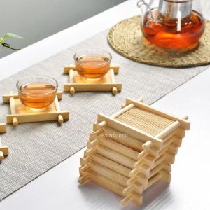 20st naturliga bambu träbrickor för tekoppar mattor kreativa konkava koppkuddar LT478