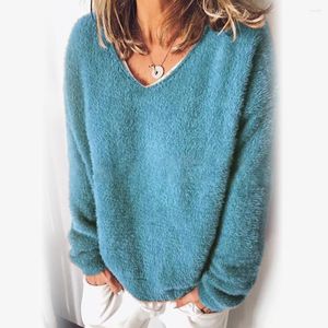 여자 스웨터 가을 겨울 여성 단색 봉제 푹신한 느슨한 스웨터 풀오버 블라우스 상단 큰 크기