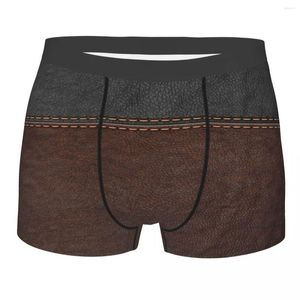 Mutande Moda maschile Vintage Intimo in pelle cucita nera e marrone Boxer Slip Uomo Pantaloncini traspirante Stampa 3D