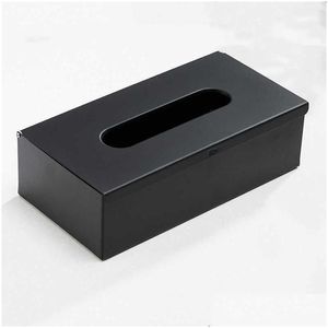 Tissue Boxes Napkins 304 Stanless Steel Box Holder Black Finish Square Er Wall Mounted Toilet Paper Car 210818 Drop Delivery Home Dhjwg