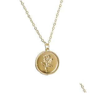 Pendant Necklaces Retro Gold Coin Rose Pattern Necklace Charming Womens Clavicle Chain Jewelry Fashion Party Accessory Girl Dhejm