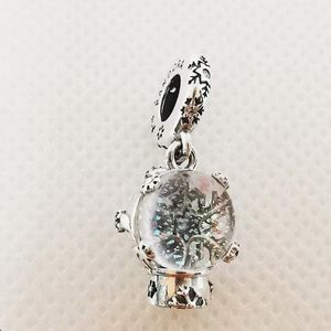 Snowflake Snow Globe Dangle Charm 925 sterling silver Pandora crystal cz Moments Birthstone for fit Charms beads Bracelets Jewelry 792369C01 Andy Jewel