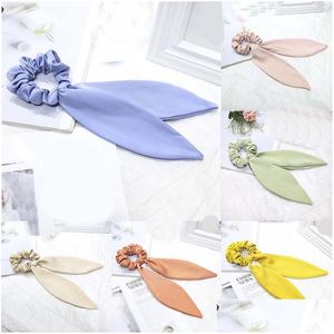 Ponny Tails Holder Candy Color Hair Ties Bow Knutted Satin Scrunchies Ponytail Ribbon Elastic Hairbands Headwear For Girls Accessorie DH1AA