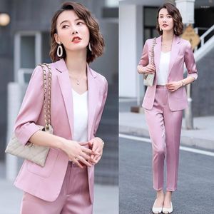 Pantaloni da donna a due pezzi Blazer rosa da donna per abiti da lavoro da donna con set di pantaloni e giacca Abbigliamento da lavoro Stili uniformi da ufficio