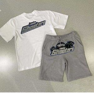Летняя футболка с коротким рукавом мужские шорты Trapstar Дизайнерская футболка американская толстовка хип -хопа хлопковые брюки Негабаритный трудовой тщательный костюм новая мода 77