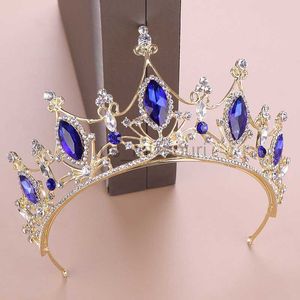 Diğer moda aksesuarları foreven retro barok mavi renk kristal prenses yarışması diadem tiaras taçlar kadınlar gelin gelin noiva düğün saçı J230525