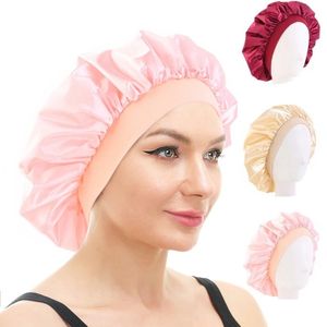 Neue dicke Duschhaube, wiederverwendbar, extra groß, Badekappe für Damen, Satin, EVA, wasserdicht, langes Haar, elastische Kappen, Badezimmer-Zubehör