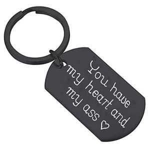 Keychains Metal Black Keyring Gifts Gravados Você tem coração e minha bunda Casais namorado namorada Trend Jewelchain G230525