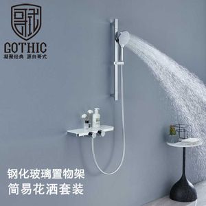 Zestawy prysznicowe łazienki gotycka czarna gorąca i zimna prysznic prosta srebrna biała kran wanna duży magazyn na ścianie mocowanie łazienki system prysznicowy G230525