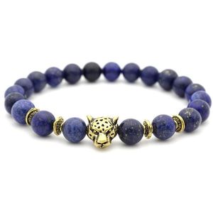 Beaded Blue Lapis Lazi Leopard Head String Prayer Beads Crystal Gemstone Antique Gold Sier Men Women Armband Drop Leverans smycken DHZS6