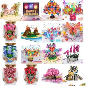 Tebrik Kartları Pop Up Anneler Günü Kartı 22craft Cherry Blossom 6x 8 3D Romantik Aşk Karısı için Mutlu Yıldönümü Mom DHVM9