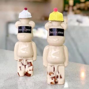 400-700 Ml Karikatür Bearbrick Su Şişesi Kawaii Plastik Içme Şişeleri Su Bardakları Nail Art DIY Takı Ayı depolama şişesi