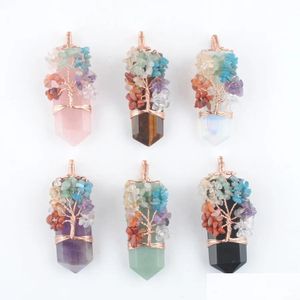 Pendant Necklaces Natural Stone 7 Chakra Tree Of Life Jewelry For Women Men Rose Gold Wire Wrap Sword Tiger Eye Quartz Opal Bn483 Dr Dhjxo