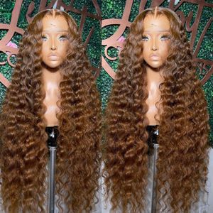 Brazilian Brown Deep Wave Frontal Wig Full Glueless Hd Transparent Lace Front Wig Colored Synthetic Curly Wig Preplucked