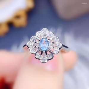 Cluster Rings Per Jewelry Natural Real Blue Topaz Flower Ring 4 5mm 0.5ct Gemstone 925 Sterling Silver Fine J22575