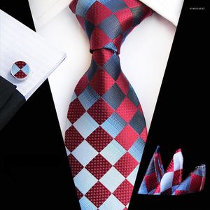 Bow Ties 71 Färger Silk Tie Set For Men Plaid Slips Set Cufflik Pocket Square Navy Orange 2023 Mens Suit Handduk