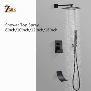 Bathroom Shower Sets Matte Black Shower Faucet Set 8" 10" 12" 16" Rain Waterfall Black Bathtub Hot and Cold Mixer Tap Shower Mixers with Handshower G230525