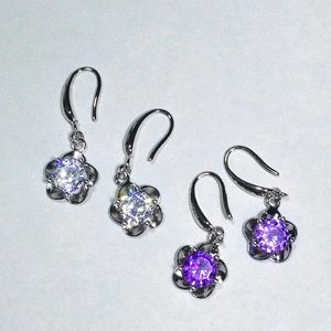 Dingle örhängen 3a lila transparent zirkoniumkristallblomma hängen släpp långa modefest smycken gåvor för kvinnor