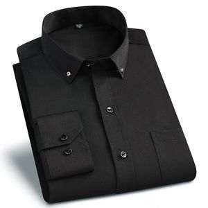 Classic Mens Business Dress Shirts Casual Solid Button Down Wrinkle Resistant Non-iron Business Social Black