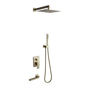Zestawy prysznicowe łazienki 1 luksusowe szczotkowane złote zestaw prysznicowy w łazience ukryty system prysznicowy 12 -calowy deszcz głowica prysznicowa gorąca i zimna mikser kran do wanny G230525
