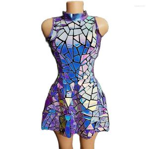 Casual Dresses Silver Mirror Nightclub Dress Women Evening Birthday Outfit Sleeveless Shiny Laser PU Bar Dj Gogo Dancer Stage