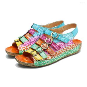 Sandalet renkli retro gerçek deri çiçek düz dipli kadınlar yaz ayakkabıları koyun derisi terlik