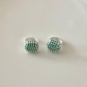 Brincos de argola 1Authentic 925 Sterling Silver Micro Pave Green CZ 4A Quadrado Piercing Huggie Huggie Jóias C-C1028