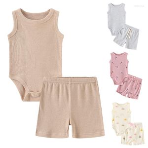 Clothing Sets 2023 Unisex 2Pieces Bodysuits Shorts Cotton Baby Girl Clothes Born Solid Color Boy Cartoon Sleeveless Bebes