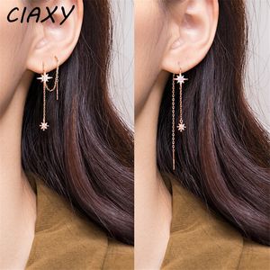 CIAXY Silber Farbe Intarsien Zirkon Stern Ohrringe für Frauen Temperament Ästhetische Lange Quaste Ohr Linie Ohrring Luxus Schmuck Geschenk