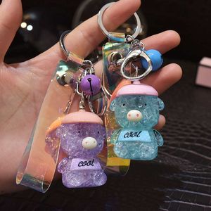 Key Rings Creative Cartoon Crystal Doll Ice Cracked Skin Rope Transparent Seat Cute Pig Gift Girl Keychain G230525