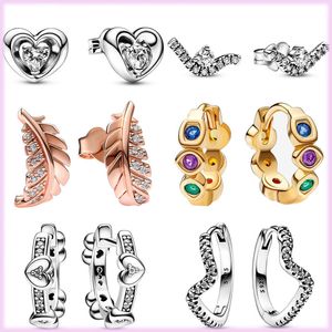 925 Sterling Silver Pandora Ear Ring Floating Feather Radiation Heart Orecchini Adatto per gioielli regalo da donna Accessori moda Consegna gratuita