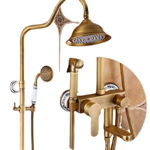 Bathroom Shower Sets Copper Antique Shower Set European Bathroom Supercharged Shower Head Faucet Retro Constant Temperature ShowerCD G230525