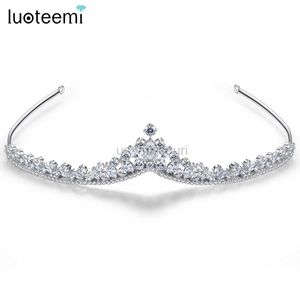 Other Fashion Accessories LUOTEEMI Shinnig Bridal Wedding Tiara Clear CZ Crystal Hair Decoration Women Luxury Bride Cubic Zirconia Queen Diadem Crown J230525