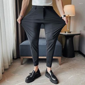 Pantaloni da uomo 2023 Summer High Elastic Ice Silk Casual da uomo Simple Solid Slim Fit Business Suit Pant Formal Office Social Length