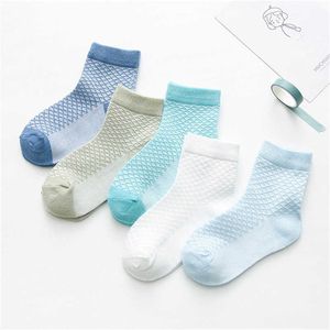 Socks 5 pairs/batch of cotton summer thin breathable knitted mesh soft white fashionable boys girls baby students and children's socks G220524